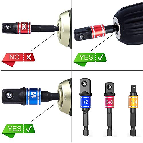 Impact Grade Power Hand Tools Driver Sockets Adapter Extension Set (3black+1silver)