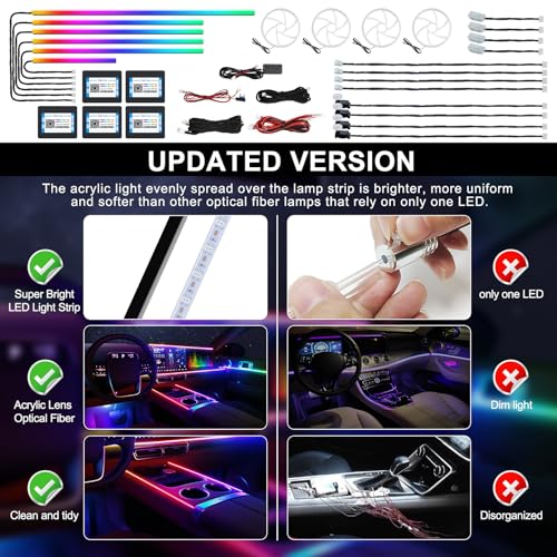 Dreamcolor Acrylic Interior Car LED Strip Light with Wireless APP (Dreamcolor 22 Lights)