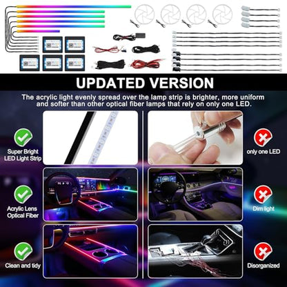 Dreamcolor Acrylic Interior Car LED Strip Light with Wireless APP (Dreamcolor 22 Lights)