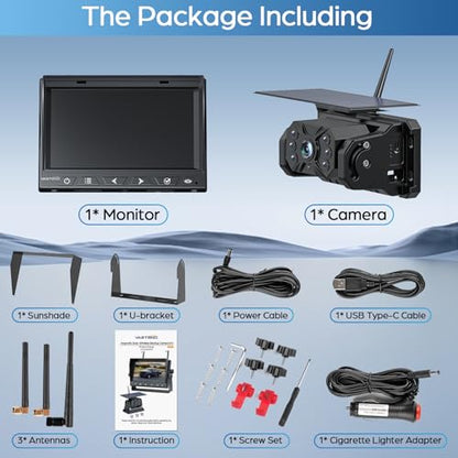 Magnetic Solar Wireless Backup Camera No Installation VASTEND 1080P 7'' RV Backup Camera with 10000mAh Rechargeable Battery for Box Truck Trailer Camper Car Caravan Rearview Reversing Camera (Camera Set / Black)