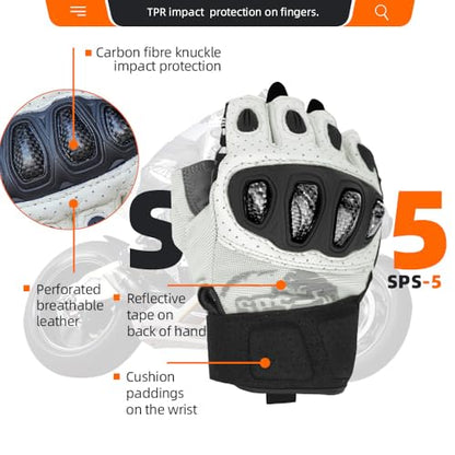 SPS 5 Unisex Touchscreen Road Racing Motorcycle MTB Sports Gloves Also fit BMX MX ATV Mountain Bike Bicycle Cycling Off (White SPS-5 / L Youth)