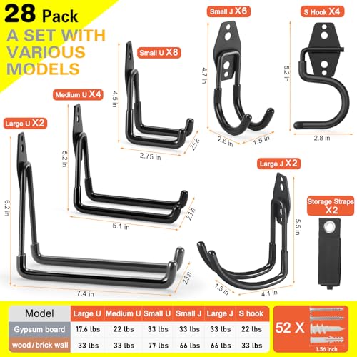 28 Pack Heavy Duty Garage Hooks (28 pack / Black 28 pack)