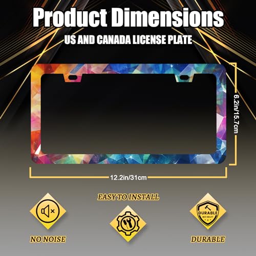 Stainless Steel Colorful Abstract Shiny License Plate Frame 12.3 x 6.3 in (Cool Bling Abstract Shiny Print)
