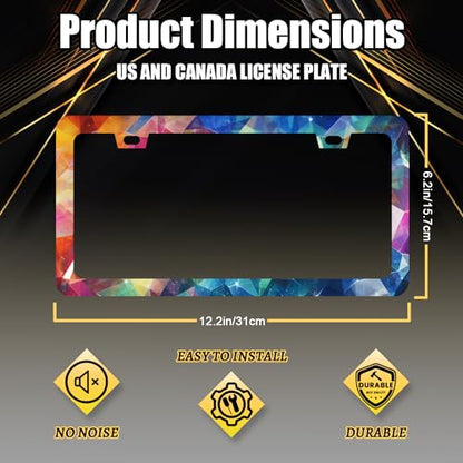Stainless Steel Colorful Abstract Shiny License Plate Frame 12.3 x 6.3 in (Cool Bling Abstract Shiny Print)