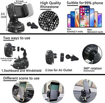 27 PCs Black Bling Car Accessories Set for Women (Black Diamond)