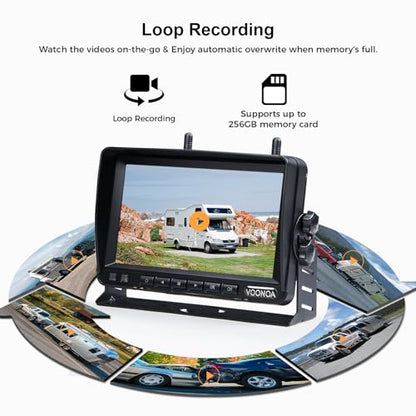 2 Magnetic Wireless Backup Camera with 7'' HD 1080P DVR Monitor System (2CAM / Black)