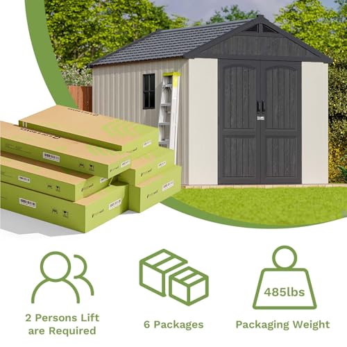 8x10 FT Resin Outdoor Storage Shed with Floor (Beige / 8x10 FT)