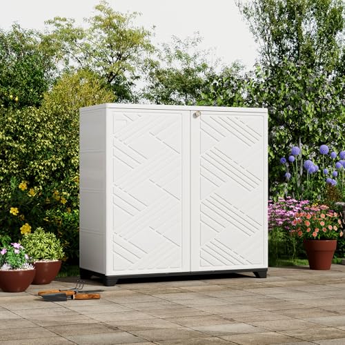 Indoor Outdoor Storage Cabinet Waterproof (Cabinet With 2 Shelf, White)