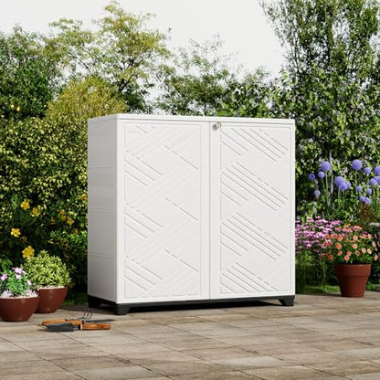 Indoor Outdoor Storage Cabinet Waterproof (Cabinet With 2 Shelf, White)