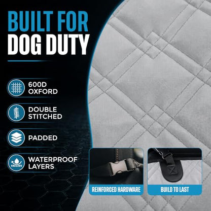 Bulldogology Dog Car Seat Cover Waterproof Heavy Duty Bench Dog Hammock Backseat Protector from Hair (Gray / Large)