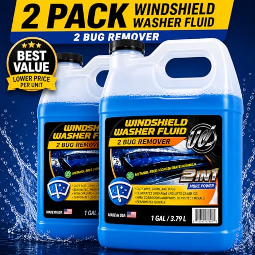 2-in-1 Windshield Washer Fluid 2-Pack (1 Gallon Each, 256 fl oz Total) – Ready to Use, Streak-Free Formula, All-Weather Cleaning, Removes Bugs, Dirt & Road Grime – Premium Windshield Cleaner (Blue / 128 Fl Oz (Pack of 2))