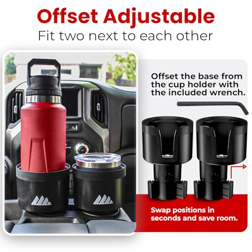 Ultimate Car Cup Holder Expander with Adjustable Base (Black / 2 Pack)