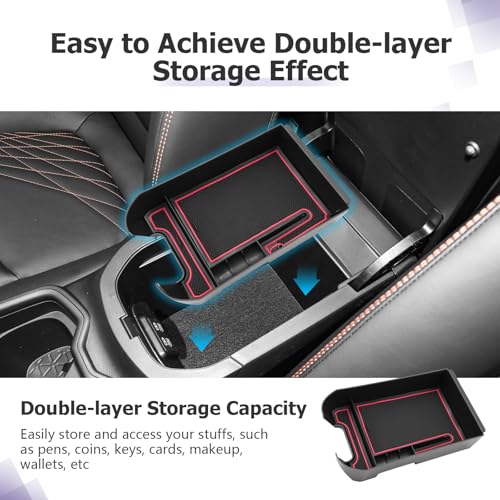 for 2025 Toyota RAV 4 Accessories Compatible with 2019 2020 2021 2022 2023 2024 2025 Toyota RAV 4 Center Console Organizer Armrest Console Secondary Storage Box Insert Tray ABS Material Red