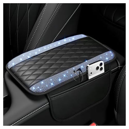 Upgraded Car Center Console Cover with Rhinestones (Upgraded Diamond - Bling Blue)