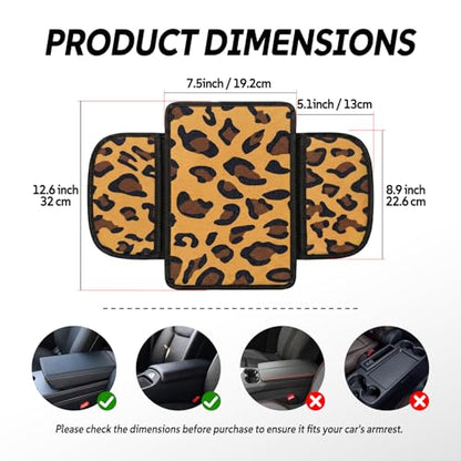 Animal Print Car Center Console Armrest Cover with 2 Side Pockets (Leopard Print)