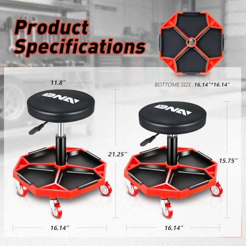 TOOLS 00253 Adjustable Height Pneumatic Garage Seat Rolling Mechanic Stool with Tool Tray Storage (Red)