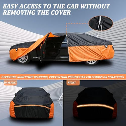 Waterproof Car Cover for Automobiles (Black-Orange / 3XXL：for Sedan(Lenght 191"-200"))