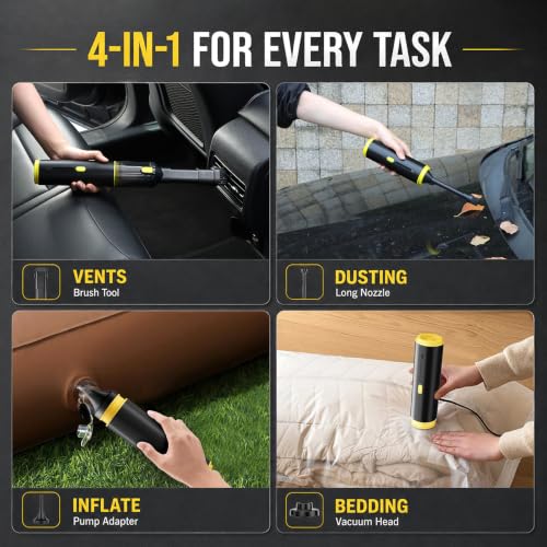 Handheld Car Vacuum Portable Cordless 3 Suction Modes (Black-yellow)