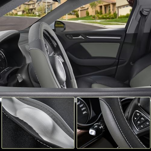Car Steering Wheel Cover for Prius Civic Model 3 (Small size[14''-14 1/4''] / Black and Gray)
