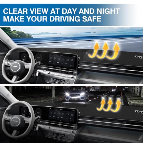 Black Dash Cover for Hyundai Kona 2024 2025 2026 Polyester Dashboard Cover Non (Kona 24-26(Black))
