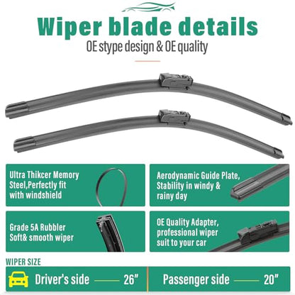 Windshield Wiper Blades Replacement for Subaru Ascent 2019 (26"+20"+14")