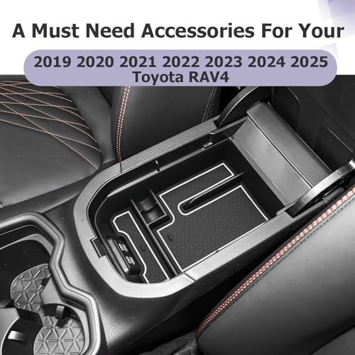 2025 RAV 4 Center Console Organizer Compatible with 2019 2020 2021 2022 2023 2024 2025 Toyota RAV 4 Accessories Armrest Console Secondary Storage Box Insert Tray ABS Material White
