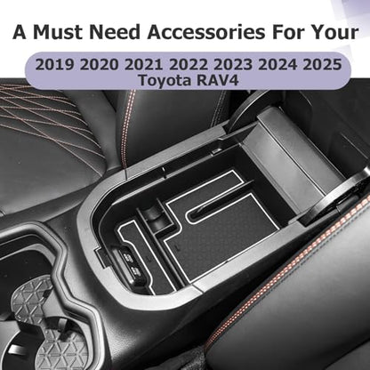2025 RAV 4 Center Console Organizer Compatible with 2019 2020 2021 2022 2023 2024 2025 Toyota RAV 4 Accessories Armrest Console Secondary Storage Box Insert Tray ABS Material White
