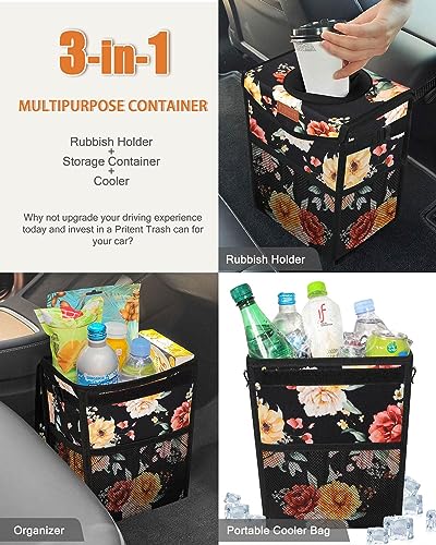 Car Trash Can with Lid Leakproof Car Garbage Bag Vehicle Trash Bin (2 Gallons / Rose)