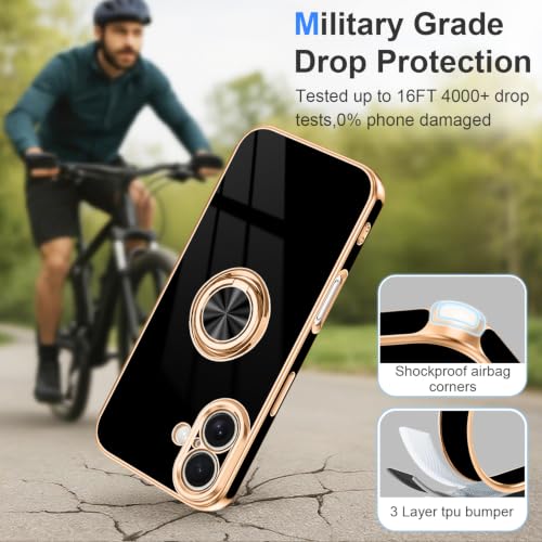 Designed for iPhone 16 Case with Ring Stand Slim Black (Black / 6.1'' iPhone 16)