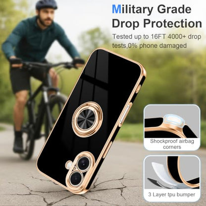 Designed for iPhone 16 Case with Ring Stand Slim Black (Black / 6.1'' iPhone 16)