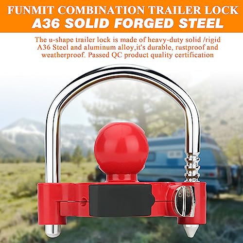 1 Pack Universal Hitch Lock with Combination Lock (Red)