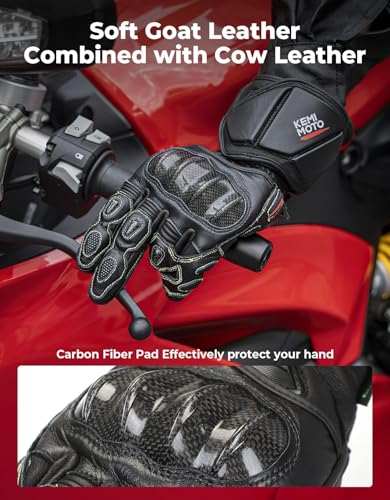 Leather Motorcycle Gloves for Men and Women (Black / XX-Large)