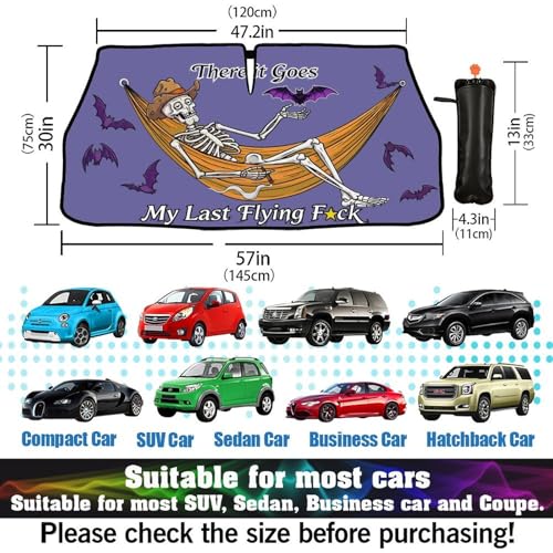 Funny Skeleton Skull Car Windshield Sunshade Umbrella Sun Visor (57X31 Inch / styled45f-8)