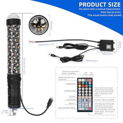 2Pack 1FT Fat Whip Lights New Upgraded Spiral LED Whip Light with Strobe Light RGB Chasing Dancing Lighted Antenna Whips W (Fat 2Pack 1FT)