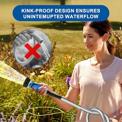 Metal Garden Hose 30 Ft Flexible Stainless Steel Water Hose 25 Ft 50 Ft With Hose Nozzle (30 Feet / Style A)