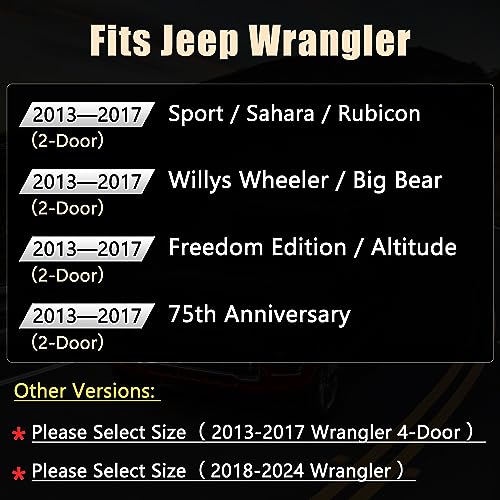 Wrangler JK Seat Covers Custom Fit for Jeep Wrangler (Black / 13-17 JK 2 Door Full Set)