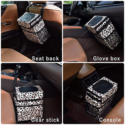Cute Car Trash Can with Lid (Leopard Print / 2 Gallons)