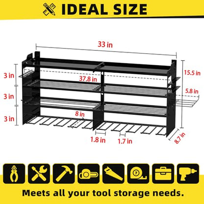 Power Tool Organizer Wall Mount with 8 (Black / 8-Drills Holders)