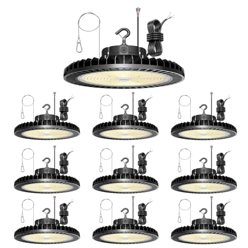 10 Pack 500W LED High Bay Light 70000LM ETL Listed Industrial Grade UFO Light Dimmable IP65 Waterproof 5000K Commercial Bay Lighting for Warehouse Garage Factory 110V 120V (Black)