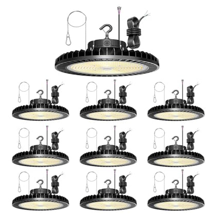 10 Pack 500W LED High Bay Light 70000LM ETL Listed Industrial Grade UFO Light Dimmable IP65 Waterproof 5000K Commercial Bay Lighting for Warehouse Garage Factory 110V 120V (Black)