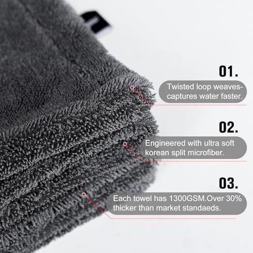 2 Pack XL Car Drying Towel (Gray-gray)