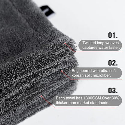 2 Pack XL Car Drying Towel (Gray-gray)