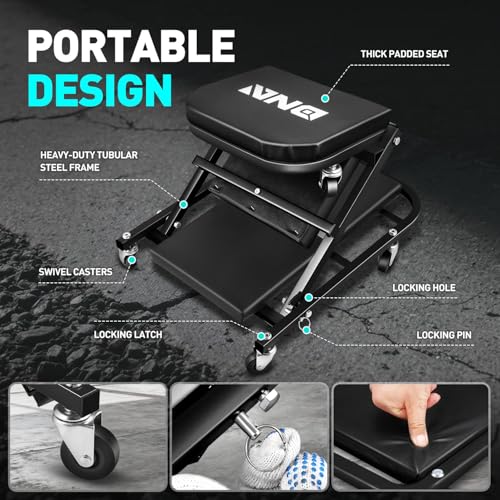40 Inches Folding 2 in 1 Rolling Z Creeper (Black / 40 Inches)