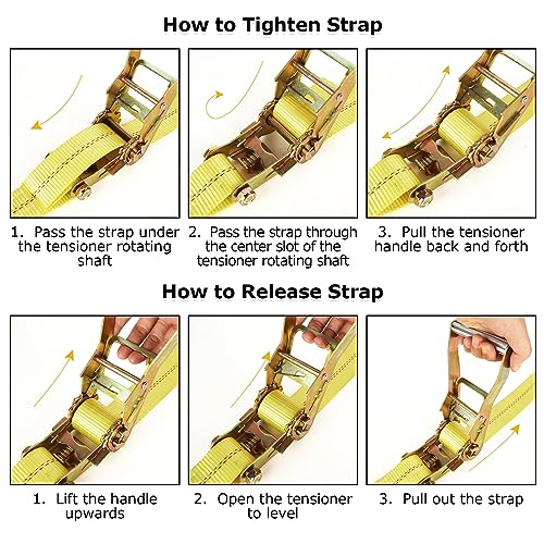 4 Pack 2 Inch Ratchet Straps Heavy Duty 16ft Tie Down Straps Ratchet with Double J Hook (15ft)