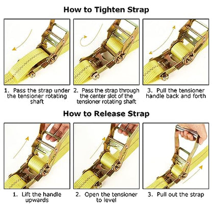 4 Pack 2 Inch Ratchet Straps Heavy Duty 16ft Tie Down Straps Ratchet with Double J Hook (15ft)