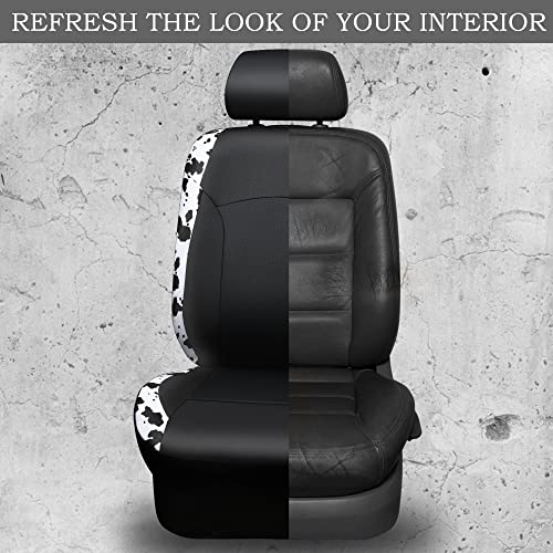 CAR PASS Cow Print Car Accessories Sets Faux Leather Car Seat Covers & Cow Car Mats & Cow Steering Wheel Cover Seat Belt Pads Universal fit for SUV (Cow Print Combo)