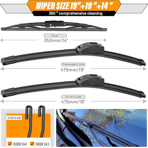 Windshield Wiper Blade Replacement for Jeep Liberty 2008 (19"+19"+14")