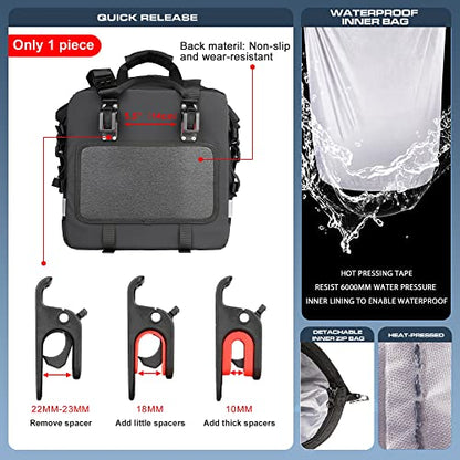 Waterproof Motorcycle Saddlebags Luggage Bags 20L Quick Release for Adventure & Sport Bikes (Black / 20L)
