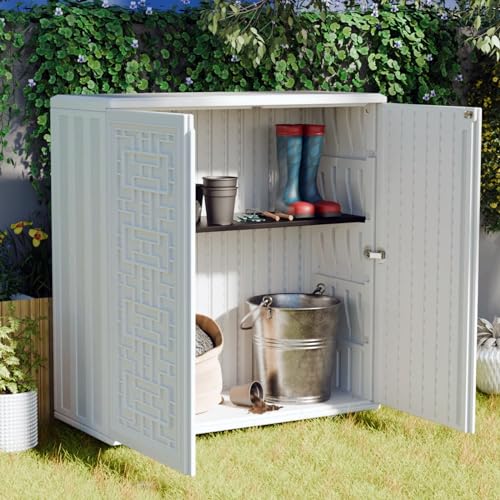 Indoor Outdoor Storage Cabinet Waterproof with Shelf (White)