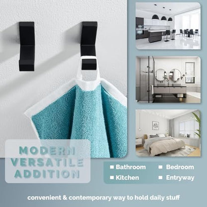 Towel Hooks for Bathrooms (2 Pack / Matte Black)